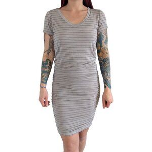 PrAna Foundation Gray & Navy Stripe Ruched T-Shirt Dress | S